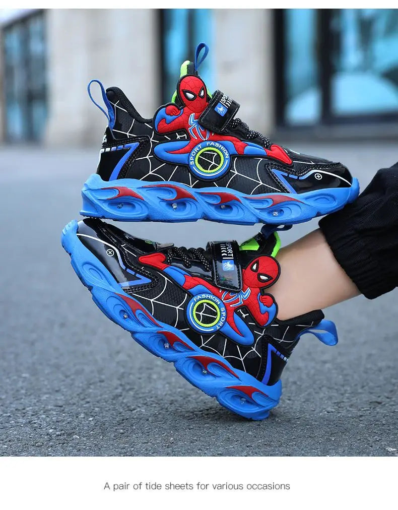 Disney Boys LED Shoes – Cartoon Sports Sneakers with Non-Slip Leather, Size 25-35, Perfect for Running