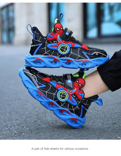 Disney Boys LED Shoes – Cartoon Sports Sneakers with Non-Slip Leather, Size 25-35, Perfect for Running