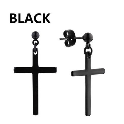 Stainless Steel Cross Star Dangle Earrings - Punk Gothic Hoop Huggie Jewelry for Men & Women
