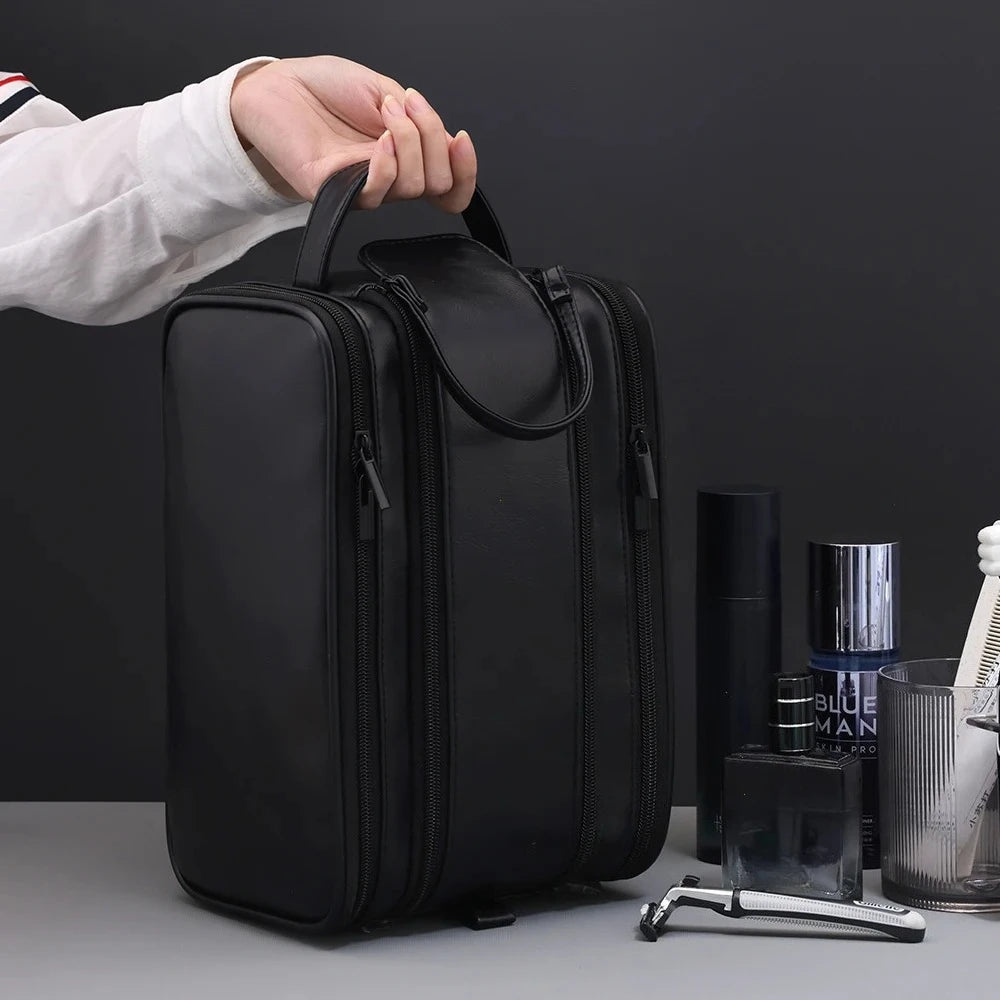 Multi-Pocket Waterproof PU Toiletry Bag – Hanging Travel Makeup & Cosmetic Organizer for Men & Women Essentials Wash Bag