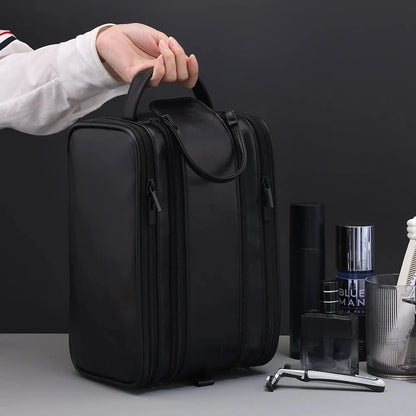 Multi-Pocket Waterproof PU Toiletry Bag – Hanging Travel Makeup & Cosmetic Organizer for Men & Women Essentials Wash Bag