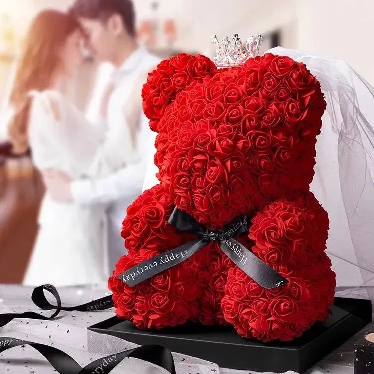 Forever Rose Teddy Bear – Artificial Flower Gift for Mom & Special Occasions