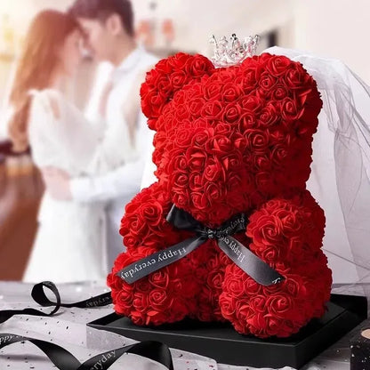 Forever Rose Teddy Bear – Artificial Flower Gift for Mom & Special Occasions