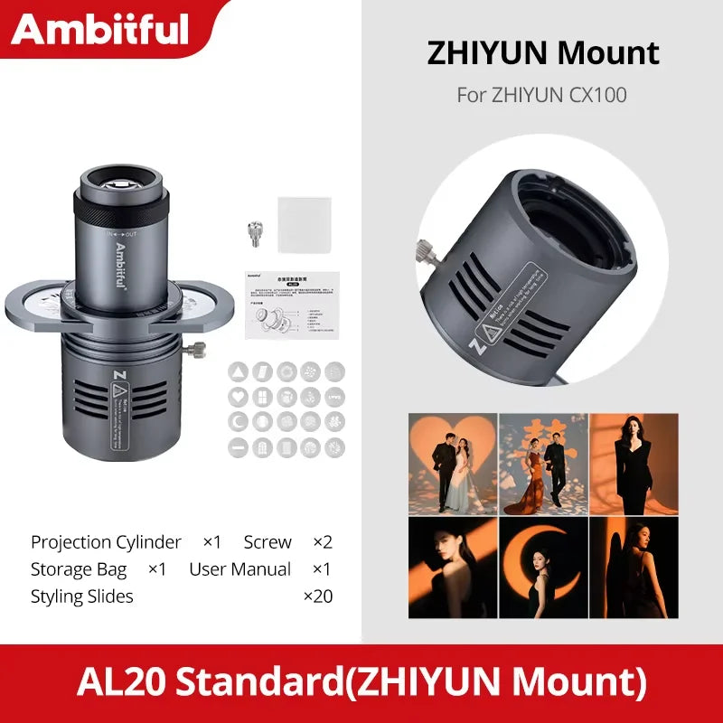 Ambitful AL20 Conical Snoot Optical Condenser - Shaped Beam Light Modifier for Mini Bowens Mount Godox, Yongnuo and Zhiyun Lights