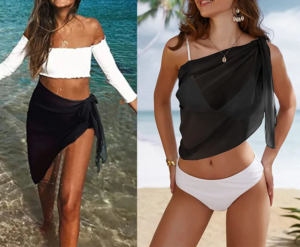 Women's Sheer Chiffon Sarong Cover-Up - Beach Bikini Wrap Swimwear Skirt