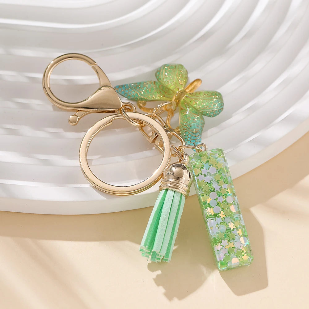 A-Z Initial Letter Resin Keychain - Green Butterfly Lobster Key Ring & DIY Charm