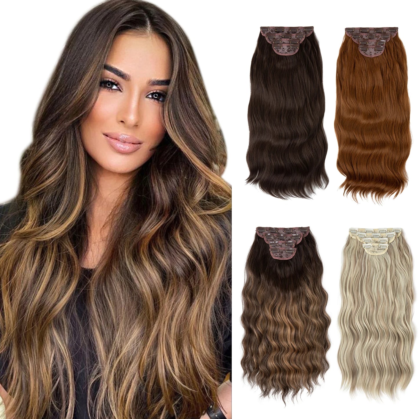 SARLA Synthetic Long Wavy Clip-In Hair Extensions 22" Thick Hairpiece for Women – Brown, Blonde, Black