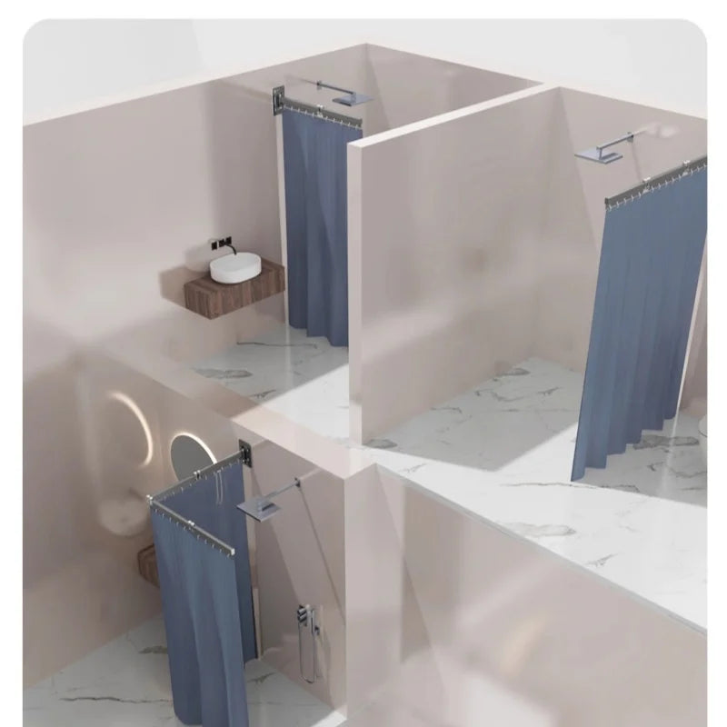 Folding Shower Curtain Partition - Waterproof Retractable Bathroom Divider for Dry & Wet Separation