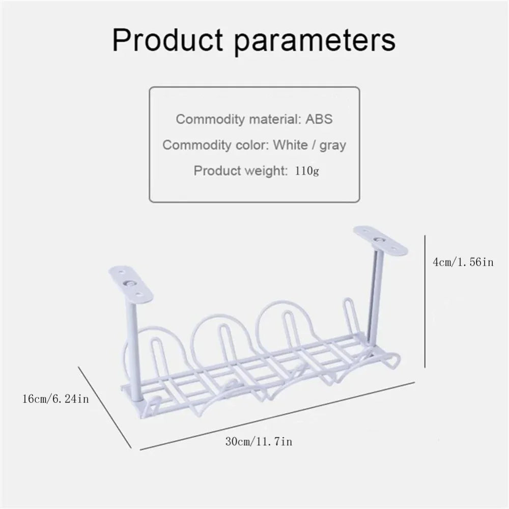 Under-Desk Cable Management Tray – Power Strip & Wire Organizer Rack for Office and Living Room