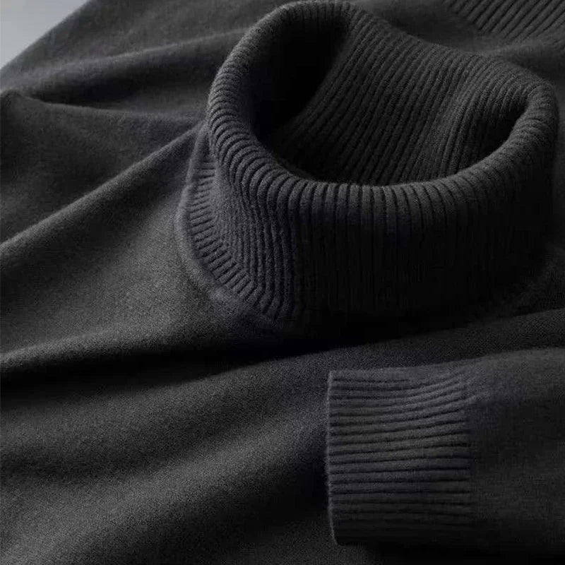 Men's 2026 Knitted Turtleneck Sweater - Solid Color Warm Breathable Pullover Casual Business Streetwear Top