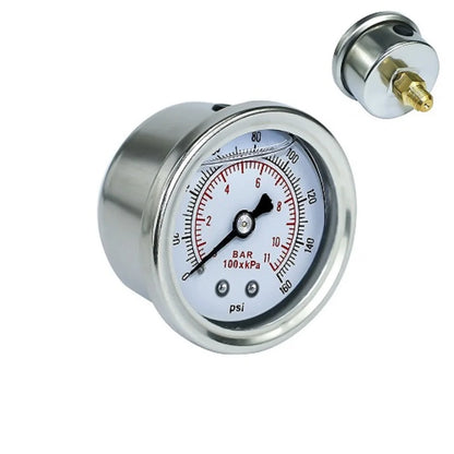 Universal 1/8 NPT Fuel Pressure Gauge 0-160 PSI with Liquid-Filled Polished Case & Adaptor Kit for Fuel Injection Systems