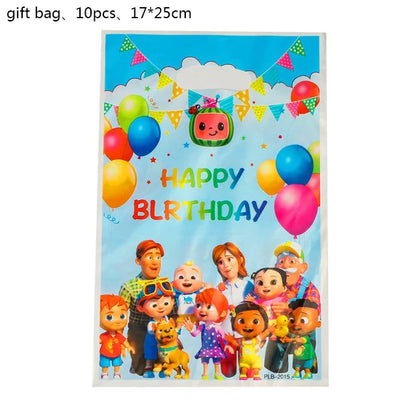 Cartoon JJ Melon Birthday Party Decorations Set – Disposable Tableware, Cups, Plates, Tablecloth, Balloons & Cake Topper for Kids & Baby Shower