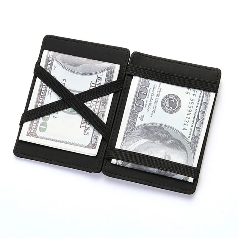 Compact Men's Card Holder Wallet: Mini Zipper Coin Pocket, Slim & Stylish Magic Wallet - High-Quality PU Leather, Ideal for Credit Cards and Cash
