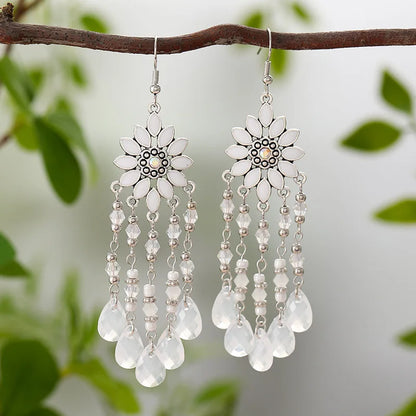 Bohemian Acrylic Water Drop Earrings - Crystal Bead Long Dangle Vacation Jewelry for Women
