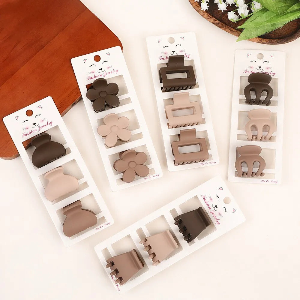 Chic Coffee Color Three-piece Hairpin Set - Frosted Geometric Hair Clips, Barrettes for Women and Girls Hair Accessories Headwear
