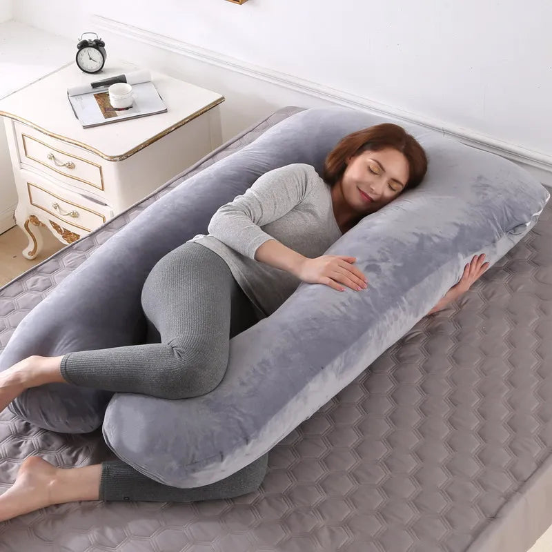 Soft Fleece U-Shaped Pregnancy Pillow – Multi-Function Side & Lumbar Support Cushion for Women