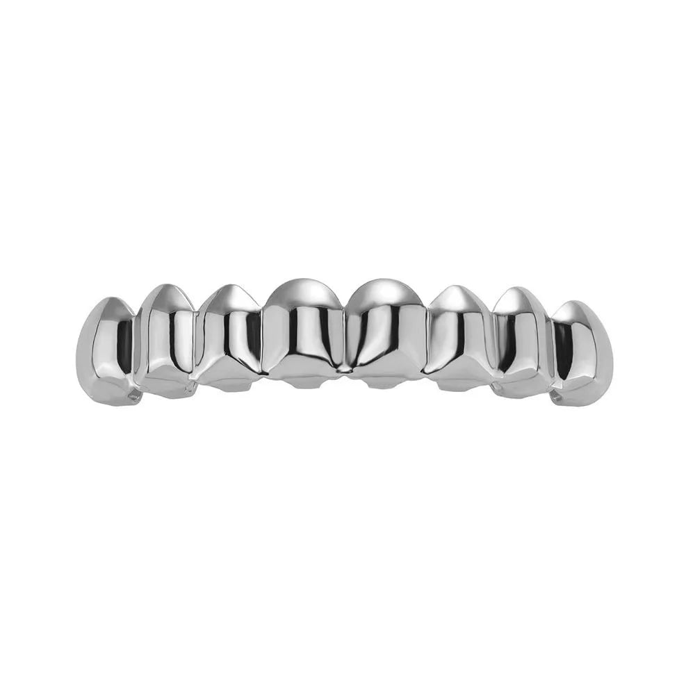 Glossy Teeth Grillz Set - Top & Bottom Anti-Slip Copper Dental Caps Gold Silver Halloween Jewelry Accessory