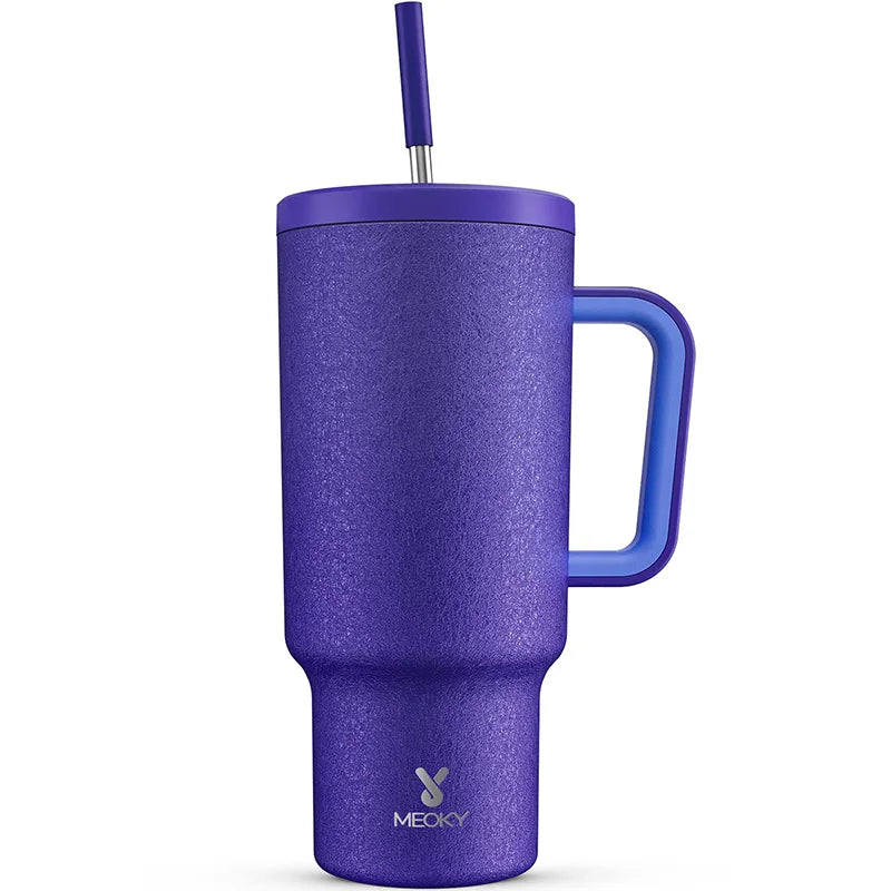 Meoky 40oz Mug Tumbler with Handle – Insulated Stainless Steel Tumbler with Lid & Straw, Coffee Thermos Cup, Heat Press Ready