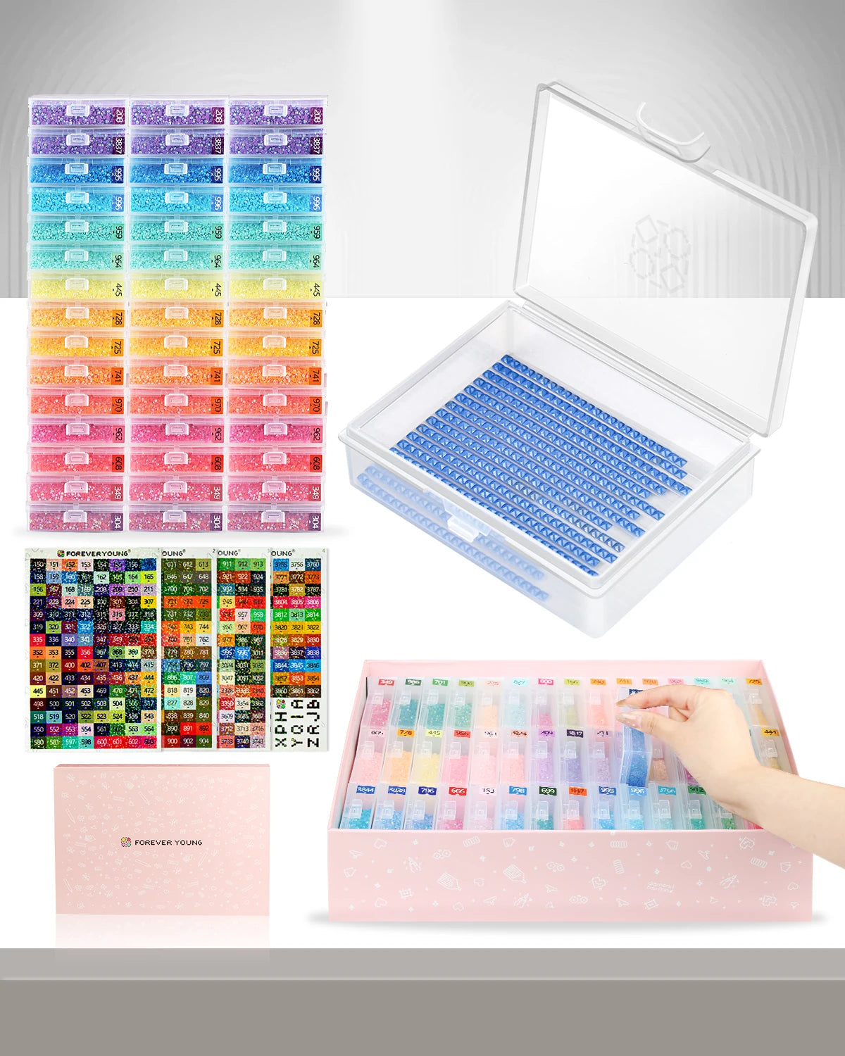 45pcs Diamond Painting Accessories – 2 in 1 Storage Trays with Lids & Bead Organizer