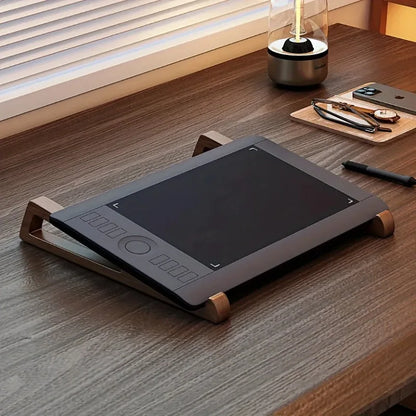 Foldable Wooden Laptop Stand - Ergonomic 12° Adjustable Angle with Cooling Ventilation Design