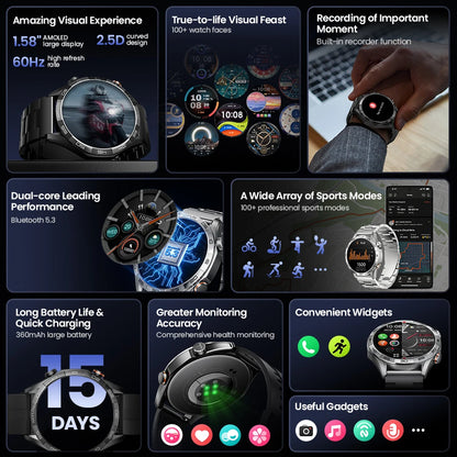HAYLOU Solar 5 Smartwatch — 1.58" AMOLED, Voice Calling, 24H Health & Sports Tracker for Men