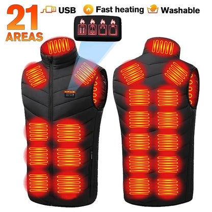 21-Zone USB Heated Jacket for Men & Women – Warm Self-Heating Vest & Coat for Skiing, Camping, Hiking, and Winter Wear