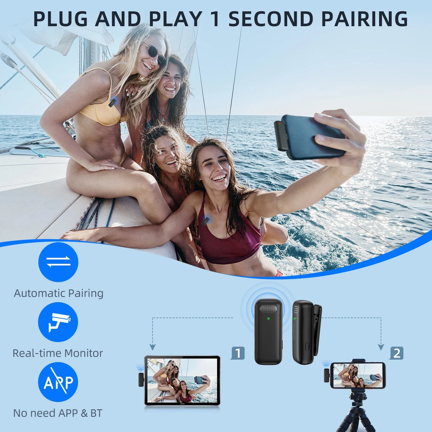 Wireless Lavalier Microphone with Charging Case – Portable Audio & Video Recording Mic for iPhone, Android, Notebook, Live Streaming, Gaming