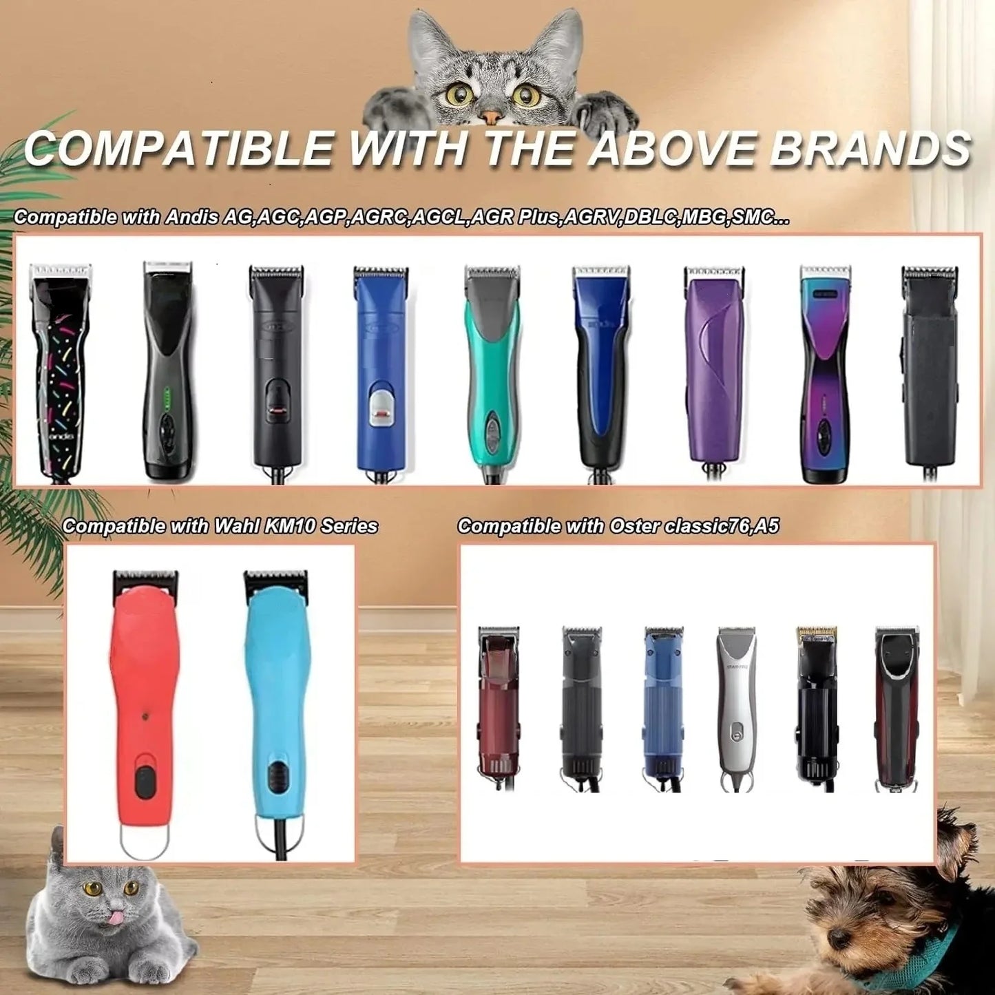 Professional Pet Dog Clipper Blades Set (3F–50#) – Compatible with Andis, Oster A5 & Wahl KM Animal Grooming Clippers Replacement Blades