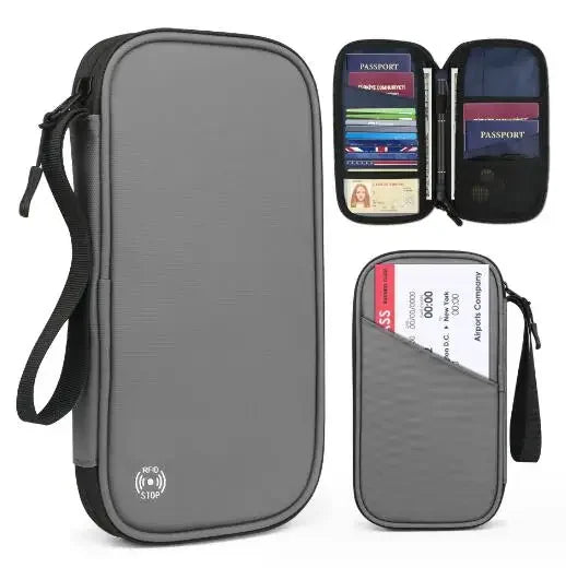 Family Travel Passport Cover Wallet – Lightweight Oxford Document Organizer with Zipped Closure & Detachable Wrist Strap for Men & Women
