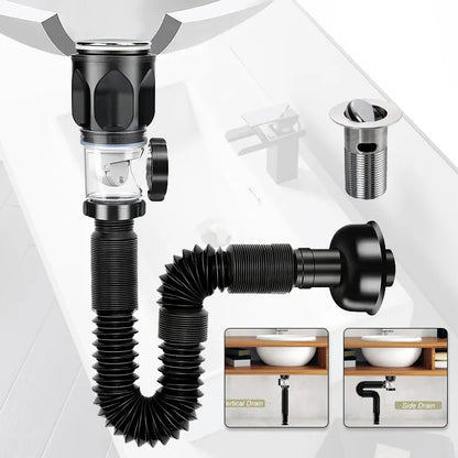 Flip-Top Kitchen Sink Drain - Retractable Deodorizing Filter - Flexible Downspout for Bathroom Sink - Anti-Clogging Kitchen Accessories