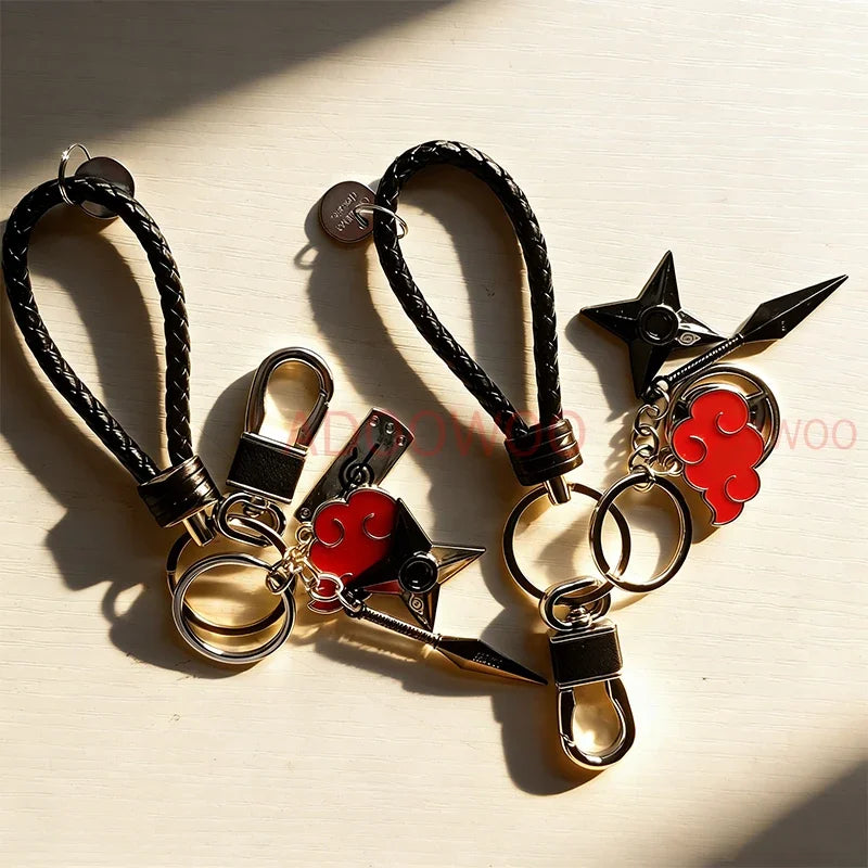 Bandai Naruto Red Cloud Alloy Keychain Set – 20 Styles Anime Woven Leather Rope Charm Car Pendant Punk Jewelry Gift Accessories