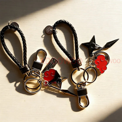 Bandai Naruto Red Cloud Alloy Keychain Set – 20 Styles Anime Woven Leather Rope Charm Car Pendant Punk Jewelry Gift Accessories