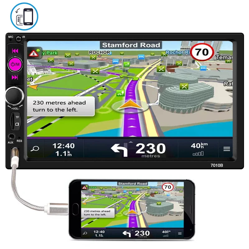 7 Inch 2 Din Car Stereo - Universal Touchscreen Multimedia MP5 Player with USB, TF Card & Bluetooth