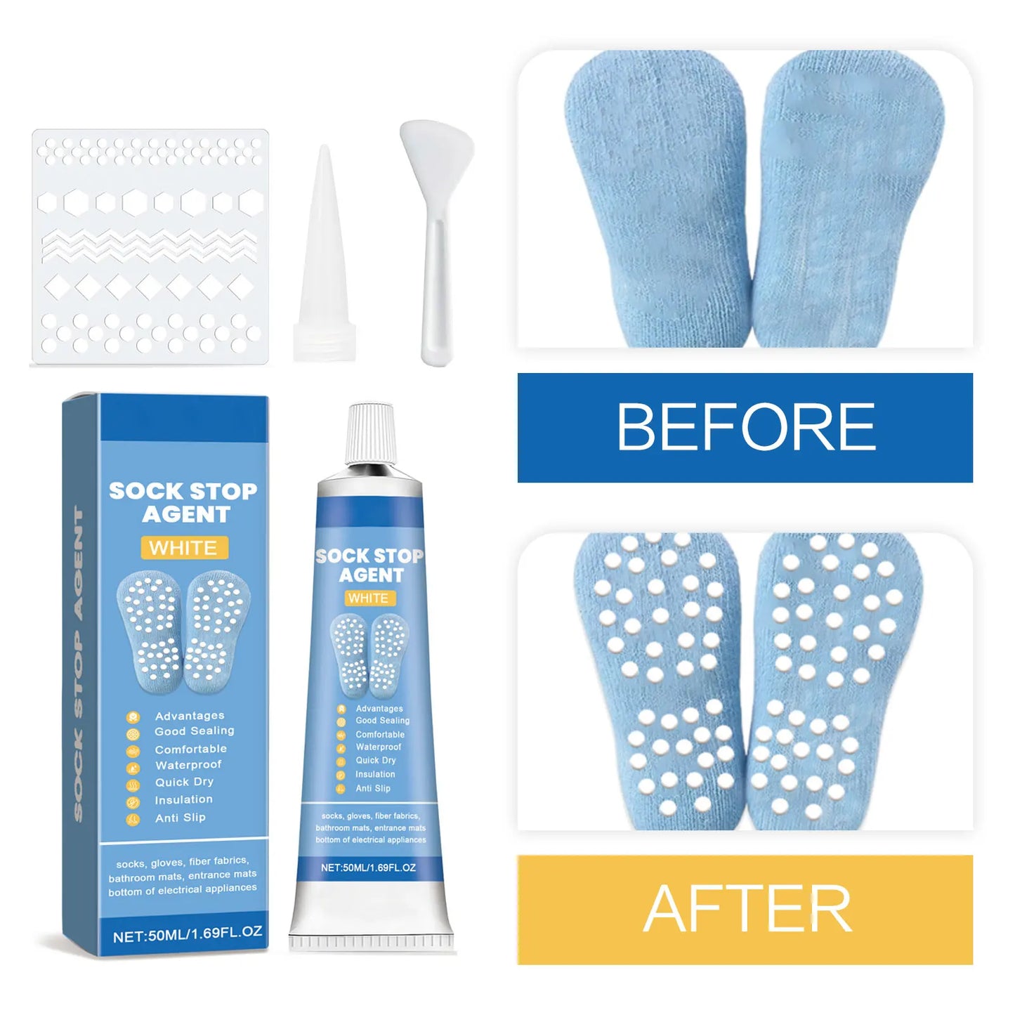 Sock Stop Glue, Non-Slip Carpet Adhesive, Silicone Heel Protector, Anti-Slip Foot Pads, Waterproof Floor Mat Stopper