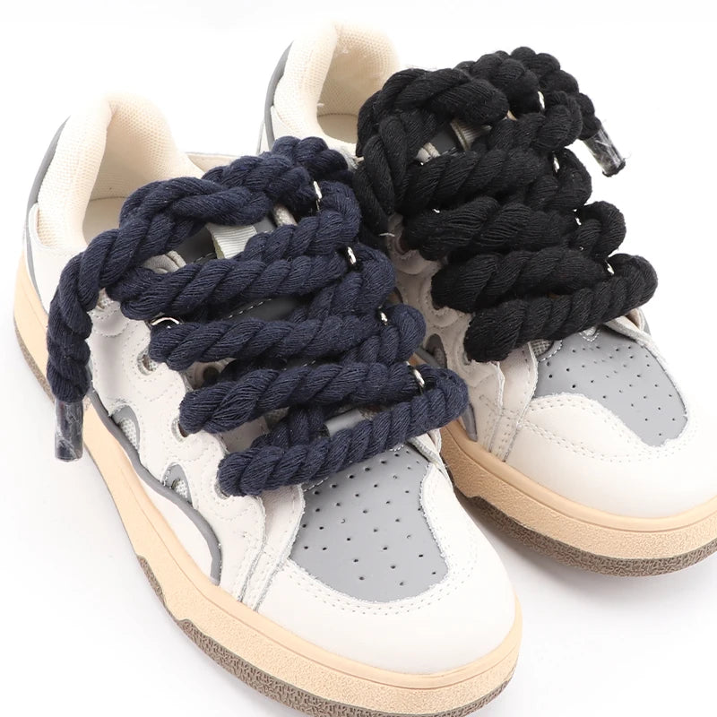 Round 10mm Cotton Rope Shoelaces - Hand-Woven, Three-Strand, Solid Color, Bold Twist - Universal Decorative Shoe Laces