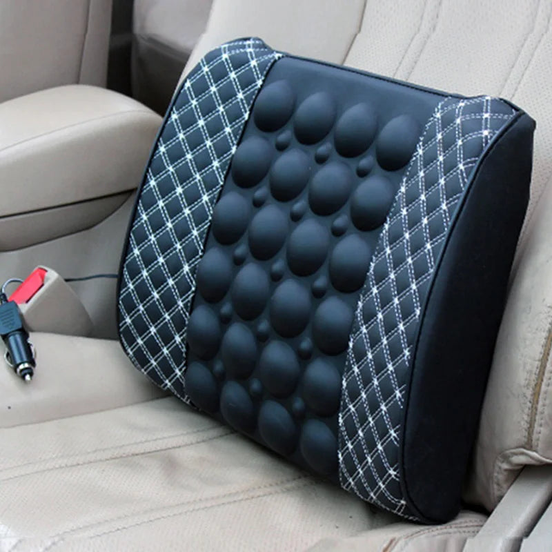 Car Electric Massage Back Cushion - Lumbar Support Health Care Pad for Auto Seat, Leather Auto Back Pillow