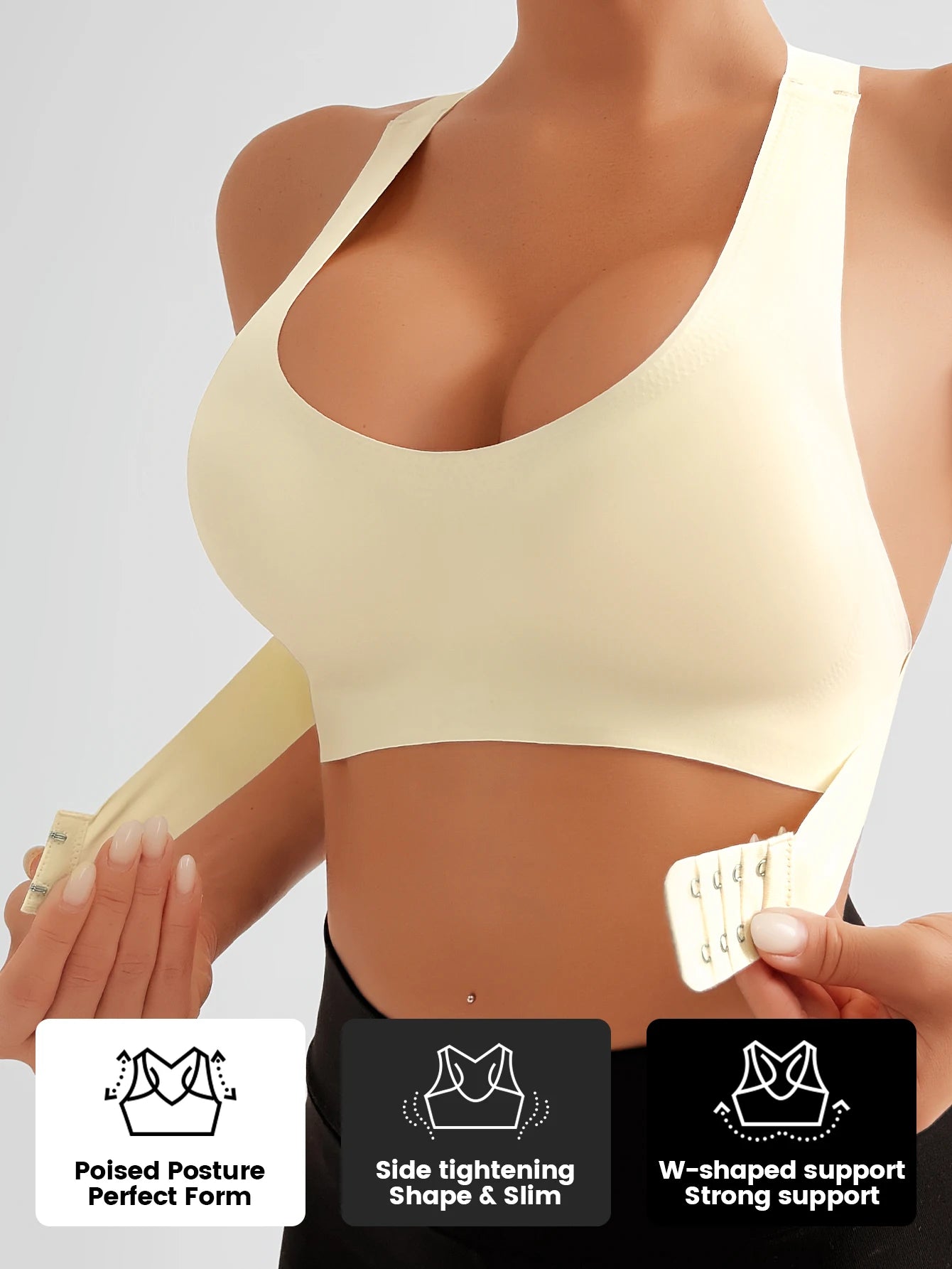 Women's Wireless Lifting Bra - Adjustable Front & Back Buckle Seamless Support Bra with Removable Pads & Wide Straps