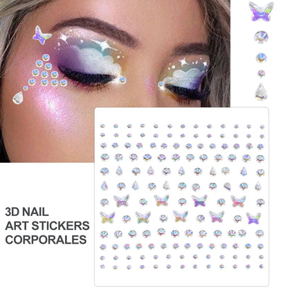 3D Holographic Teardrop Rhinestone Stickers - Self-Adhesive Crystal Diamond Face, Eye & Hair Decoration Tattoos
