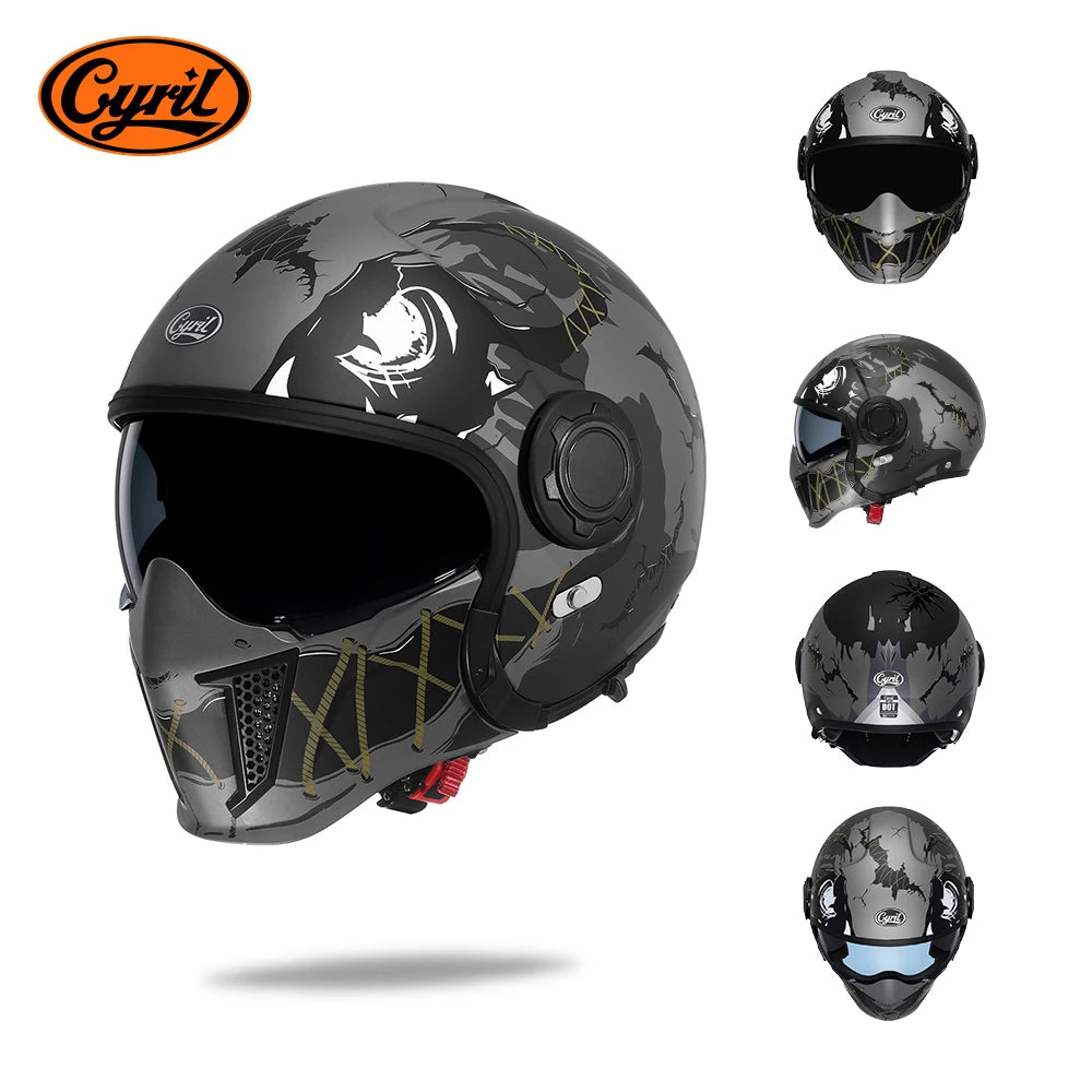 CYRIL OP12A Open-Face Motorcycle Helmet - Double-Lens Modular Retro Helmet for Men and Women, DOT and ECE Certified