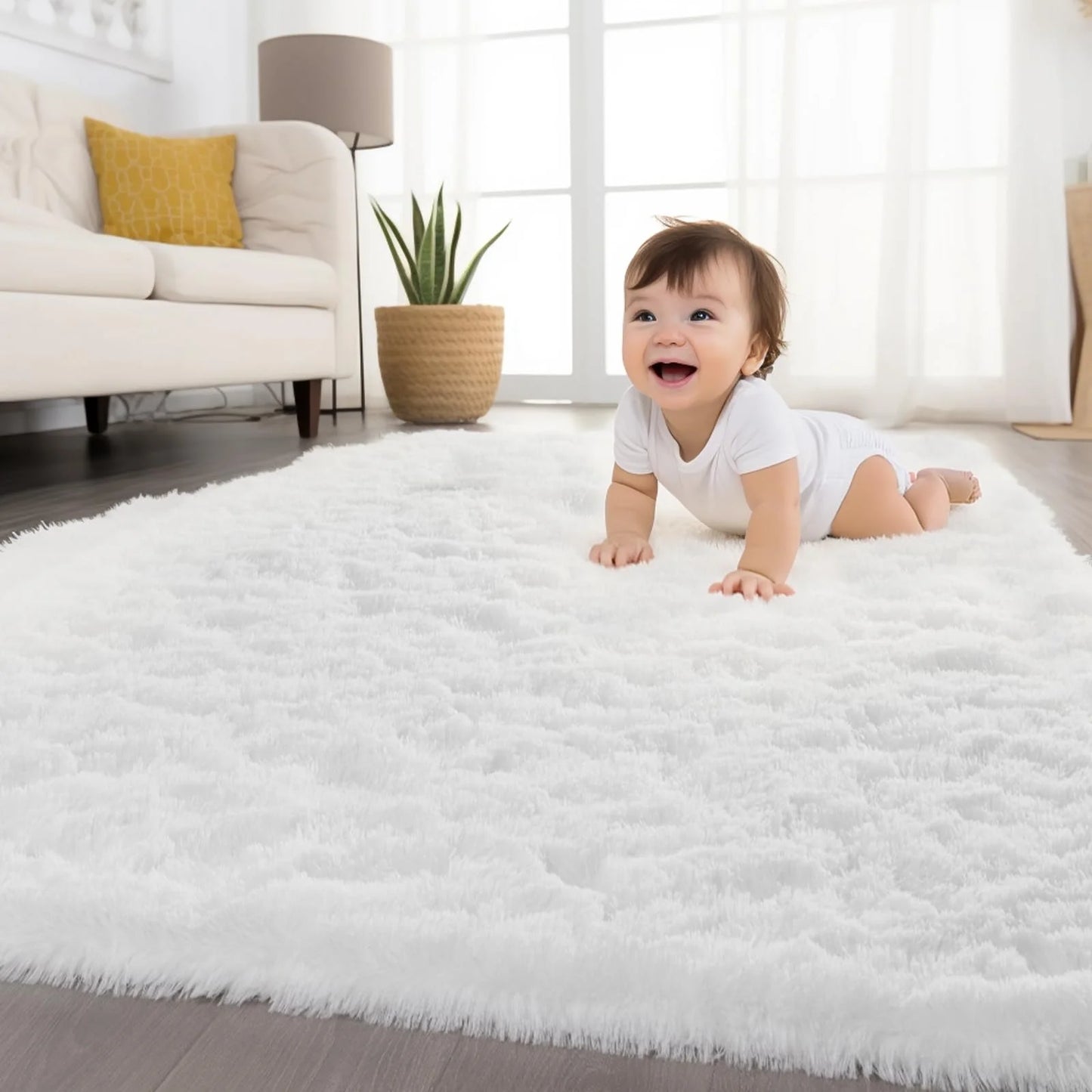 Minimalist Fluffy Area Rug - Slip-Resistant Living Room, Kids Room & Bathroom Home Decor Mat