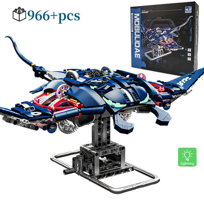 Mechanical Sea Animal Building Blocks Toy – Whale Shark, Octopus, Piranha & Manta Ray with Motor and Lights for Kids