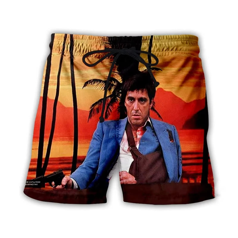 Men’s Scarface 3D Print Swim Shorts - Tony Montana Beach Board Trunks