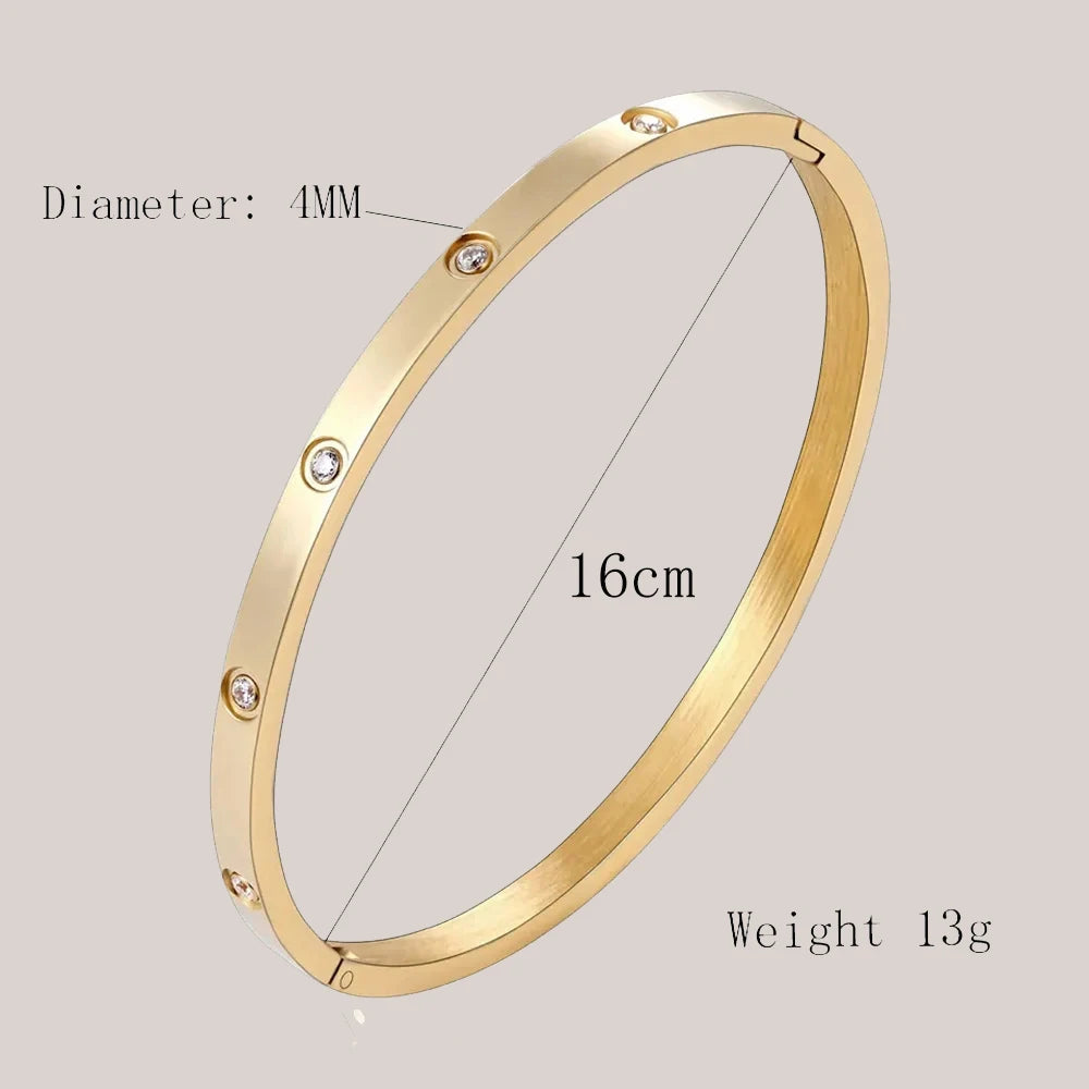 Stainless Steel Cuff Bracelet — Crystal Charm Bangle for Women, Fashion Jewelry