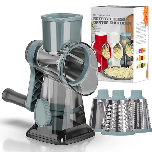 LMETJMA 3-in-1 Rotary Cheese Grater - Manual Vegetable Slicer, Nut Grinder & Shredder Kitchen Tool
