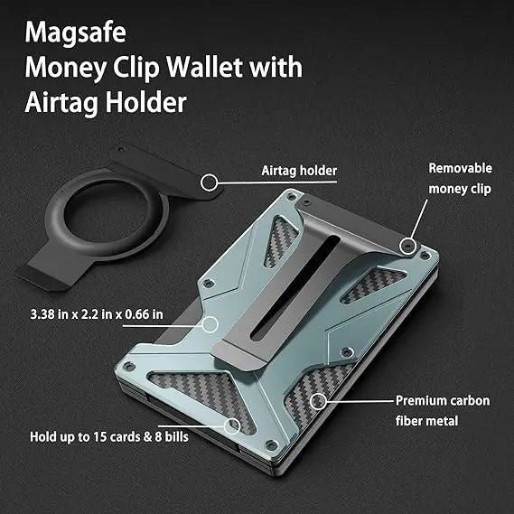 MagSafe Wallet & Money Clip with AirTag Holder + Magnetic Sheet — Fits Magnetic & Non-Magnetic Phones