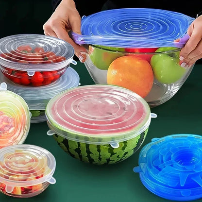 6PCS Silicone Stretch Lids Set – Reusable Durable Food Storage Covers for Bowls