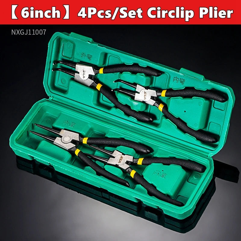 4-Piece Circlip Pliers Set - 6/7 Inch Retaining Ring Needle Nose Tools for Shaft Installation & Removal