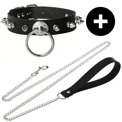 Gothic Punk PU Leather O-Ring Choker - Adjustable Collar Necklace for Women, Halloween & Alternative Fashion
