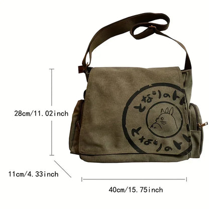 Women’s Large Capacity Canvas Shoulder Bag – Cartoon Crossbody Messenger Tote Bag for Everyday Use