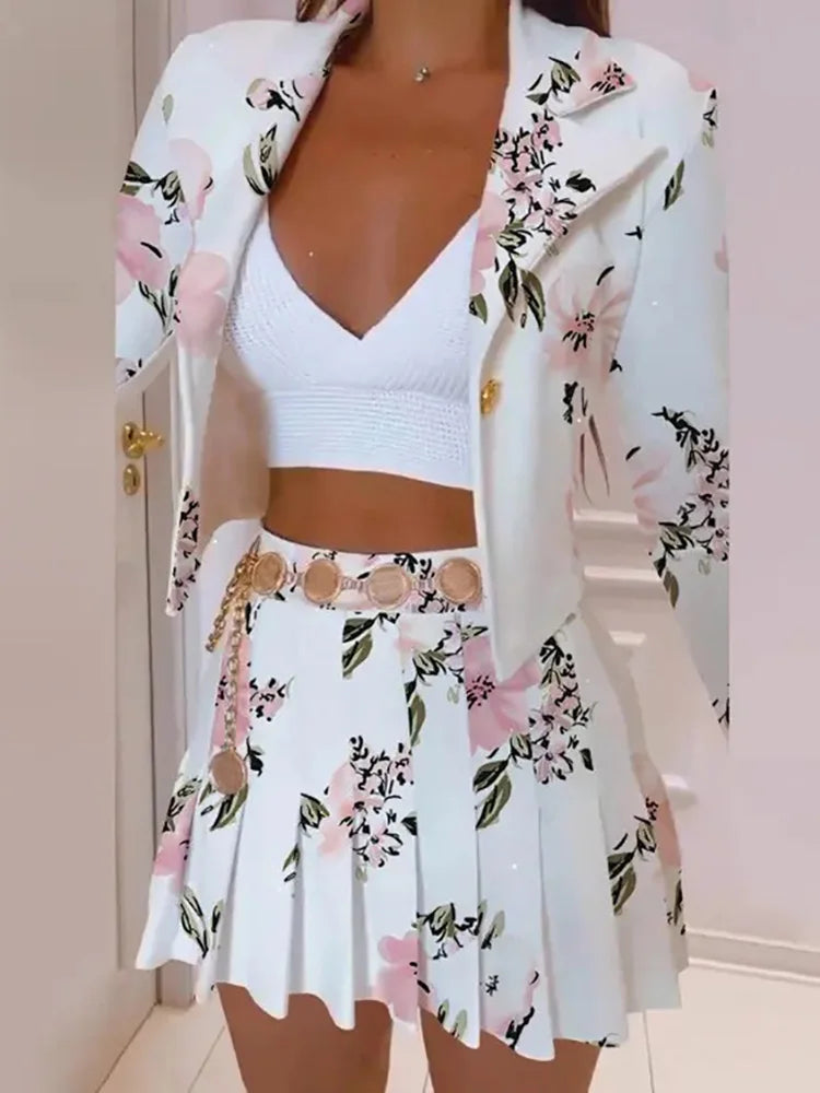 Women’s Summer Two-Piece Skirt Set – Printed Slim-Fit Office & Casual Pleated Skirt Outfit for Party & Matching Looks